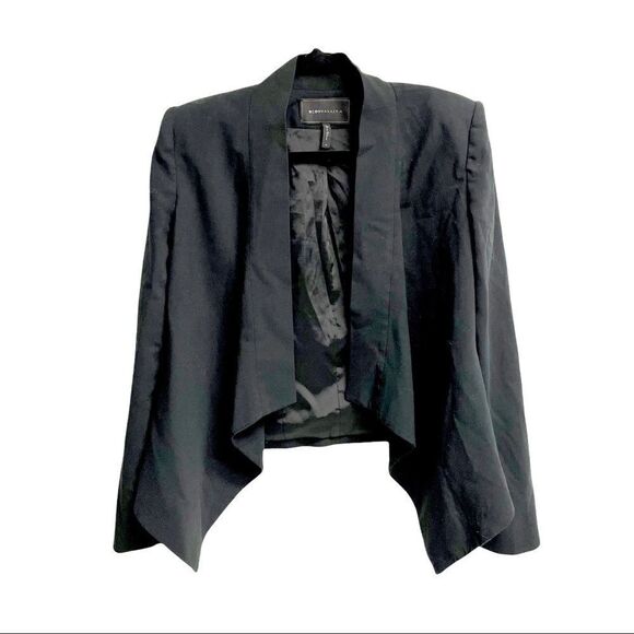 Bcbgmaxazria Abree Draped Open Front Waterfall Blazer Jacket Black M - Picture 1 of 8